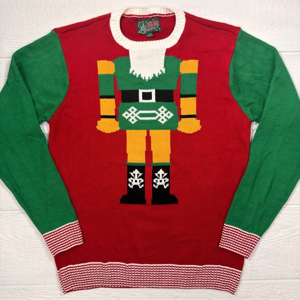 Ugly Christmas Sweater Nutcracker Knit Red Green Adult Unisex XL Holiday Party